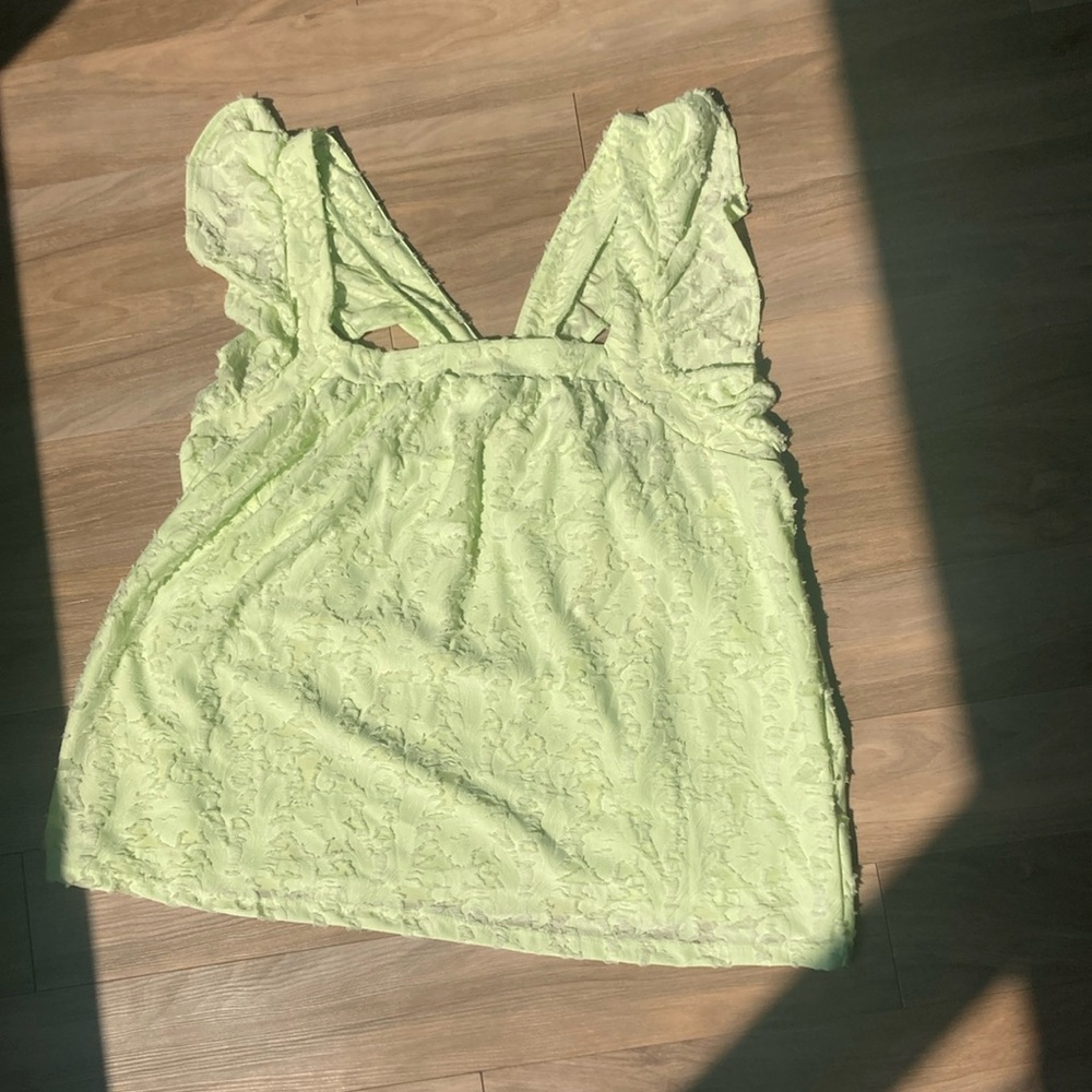 LC Lauren Conrad ruffle sleeve tank top green yellow casual boho XL